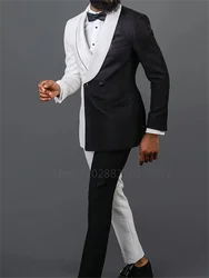 2 Pieces White Black Newest Splicing Colors  Men Suits Set  Wedding Groom Tuxedo Custom Made Prom Dress Coat