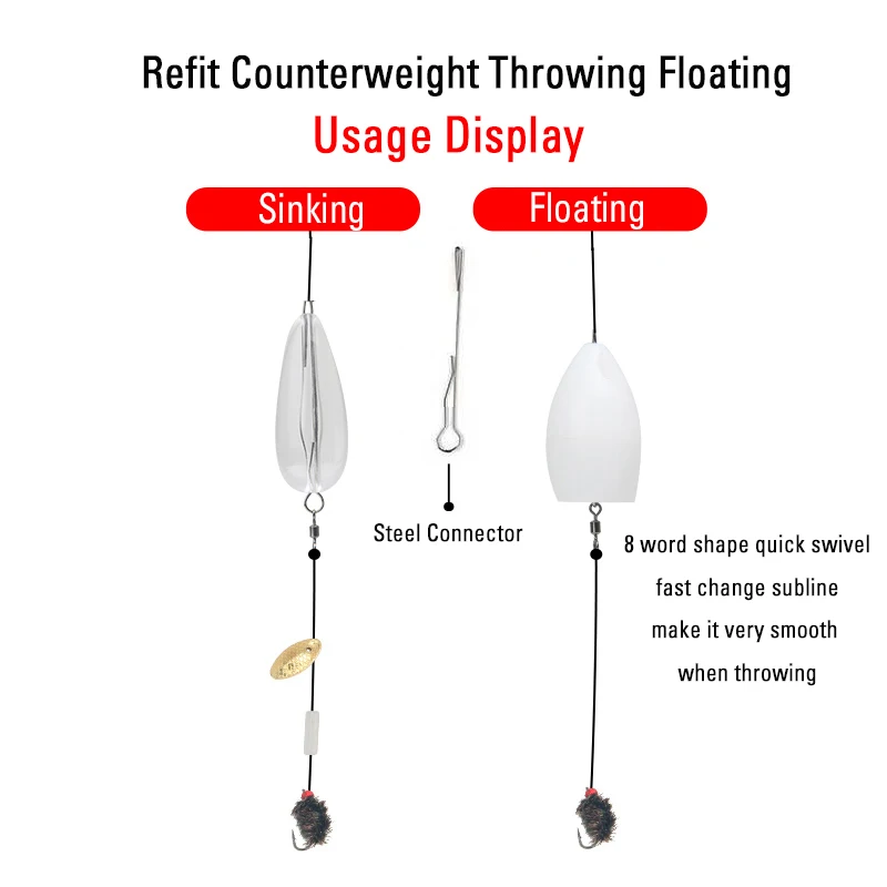 5 قطعة يطير الصيد إغراء يلقي الثقالة مجددة موازنة رمي المعونة دبوس 8-Word حلقة طويلة النار العائمة تكساس تلاعب الصيد التبعي #5