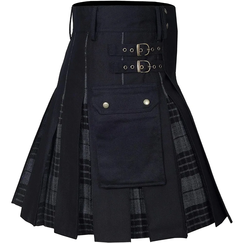 NewKilts for Men Utility Kilt 100% Cotton Jeans Hybrid Kilt Modern Box Pleated Tartan Traditional Mens Kilt Scottish Style Skirt