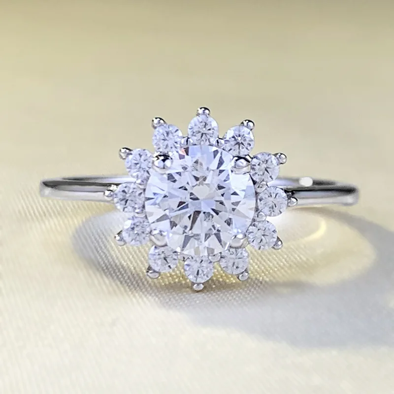 2024 S925 Sterling Silver 6mm Zircon Sunflower Luxury Proposal Ring dla kobiet Premium