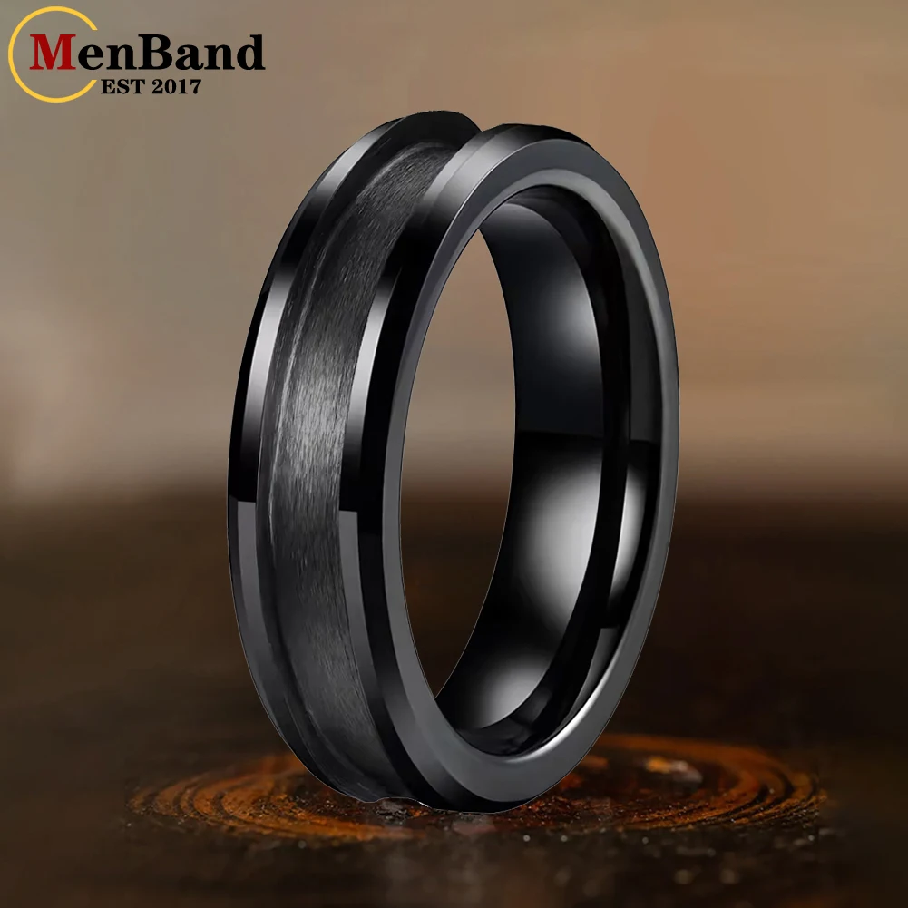 

MenBand 6mm Plating Tungsten Blank Core Ring for DIY Customized Inlay with 3mm Groove Beveled Polished Comfort Fit