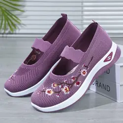 Nurses shoes cheap flats ladies slip on mary janes knitted wedged loafers portable women flats purple embroidery vintage shoes