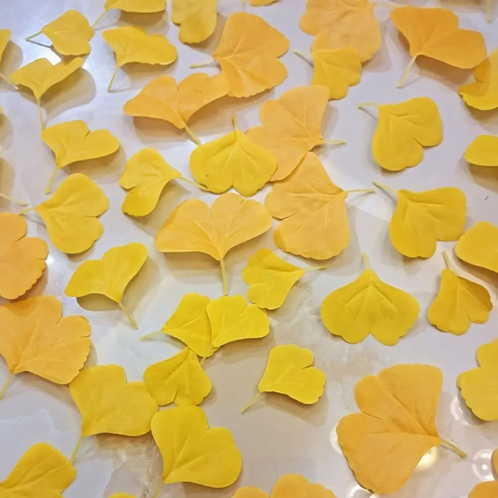 100PCS Artificail Ginkgo Leaves Faux Falling Leaf Autumn Atmosphere Home Decoration Yellow Party Supplies Photo Props Holiday