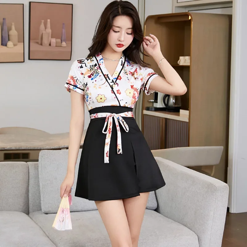 Women Work Clothes Shirt Short Skirt Suit Hotel Waiter Beauty Salon Spa Massage Nail Cafe Foot Bath Technician Overalls Uniform