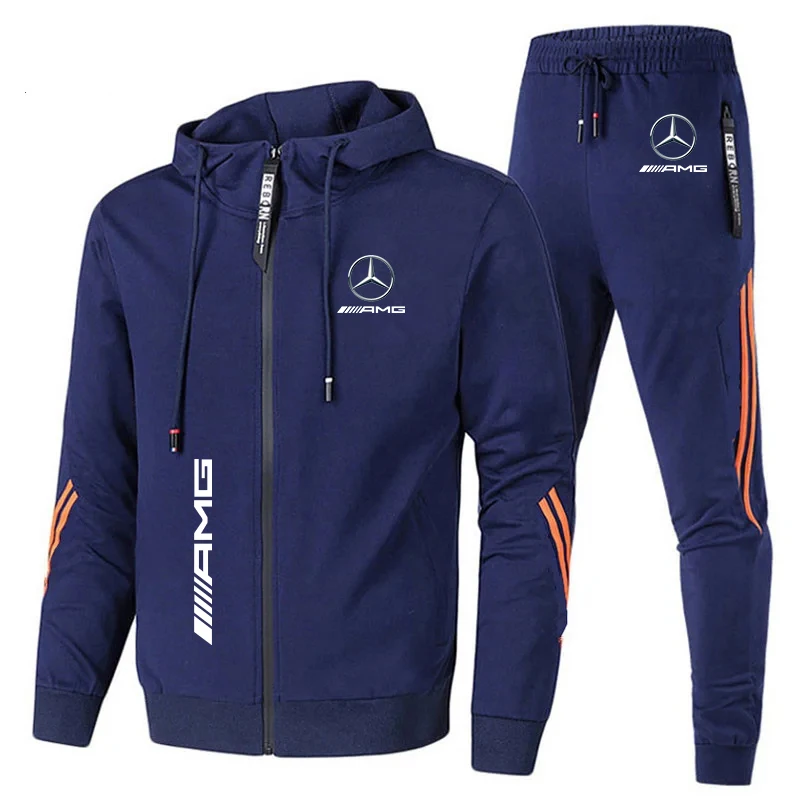 Survêtement personnalisé Mercedes-Benz pour homme, sweat à capuche et pantalon zippés, course à pied fitness, moto, combinaisons sportives, ensemble