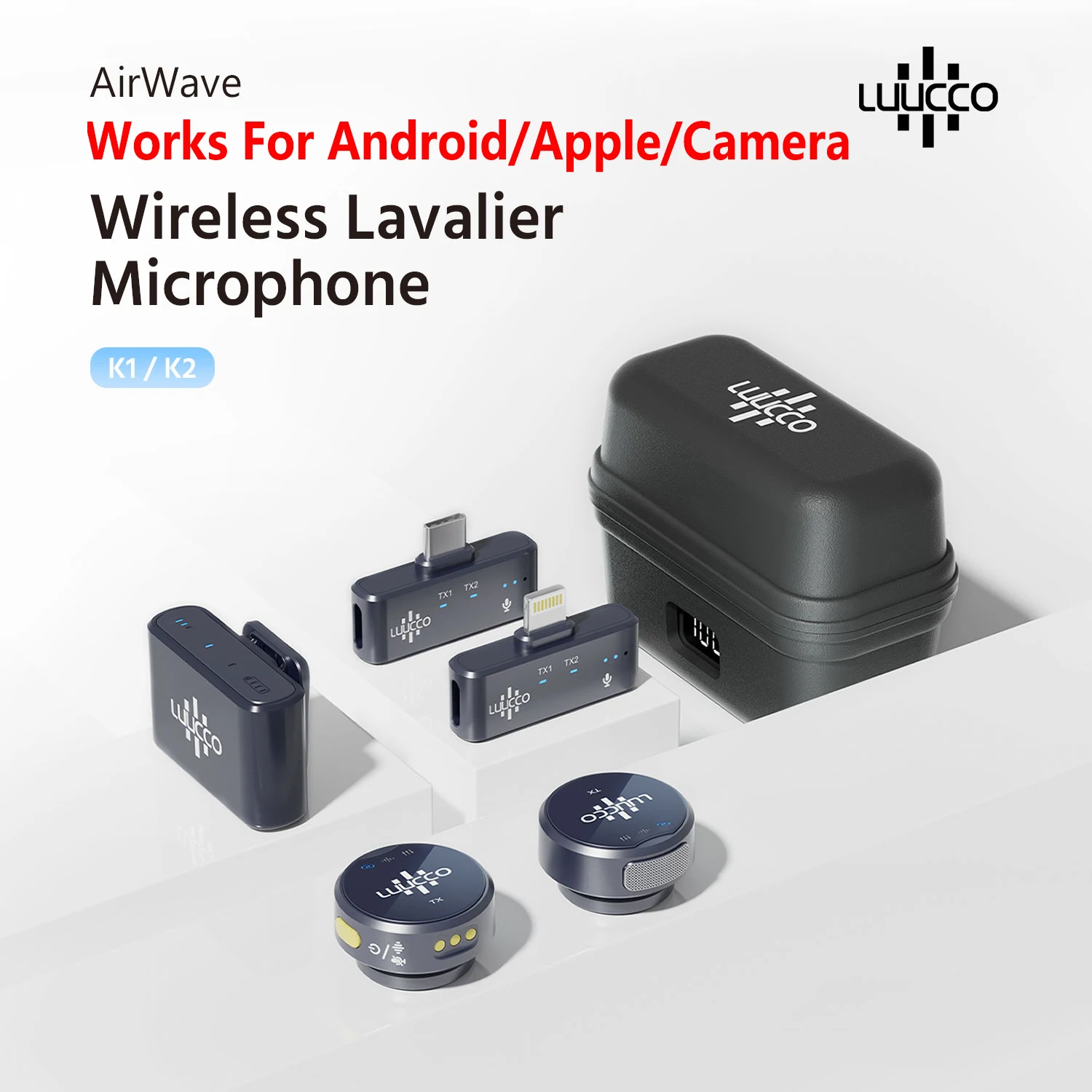 

Luucco Wireless AirWave Lavalier Microphone Magnetic Design for iPhone Android Camera Live Streaming Youtube Recording Vlog