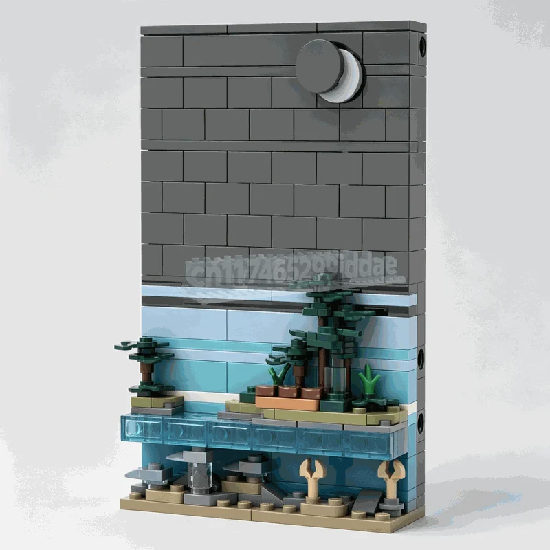 228PCS MOC Carboniferous Ancient Forest Swamp Diorama Art Panel Building Blocks Creative DIY Assembly Nature Display Toy Gifts