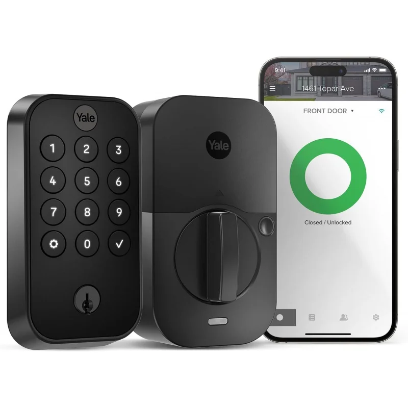 YYale Assure lock 2 with Wi-Fi, Black Connected Keypad Smart for Front door or back, Code and-Up Key