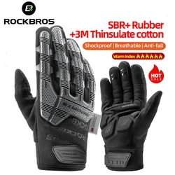 ROCKBROS Cycling Gloves SBR Thickened Pad Shockproof Breathable GEL Bike Gloves Winter Warmer Full Finger Sport MTB Gloves