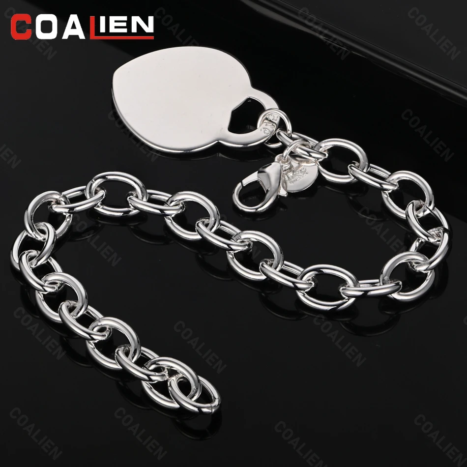 

COALIEN 925 Sterling Silver Heart Pendant Bracelet Woman Charm Holiday Gift Party Wedding Jewelry