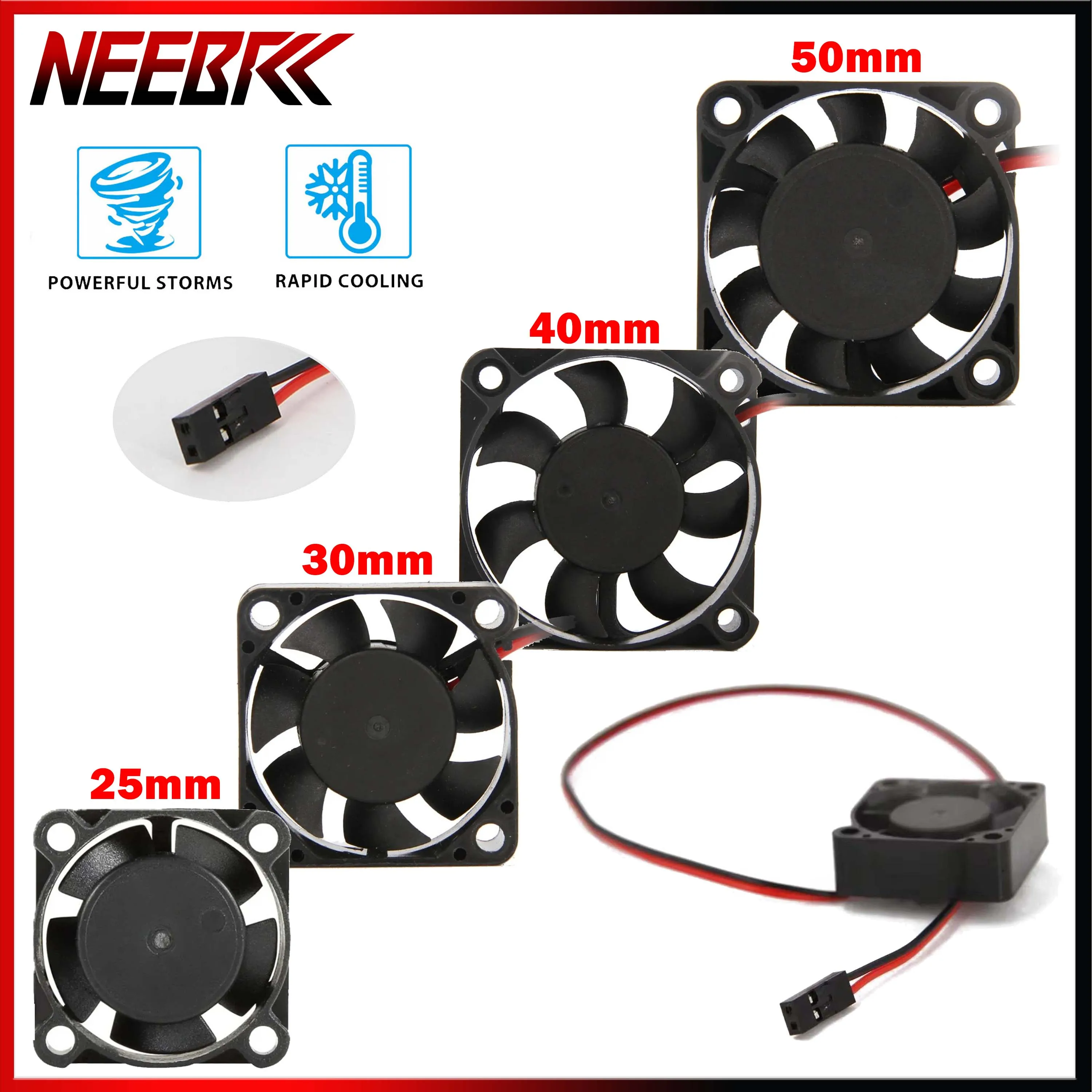 

25/30/40/50mm RC Cooling Fan 3500-16380RPM 5-12V DC Heat Sink High Wind Rapid 36/42mm Motor 30/60/120/150A ESC JR Plug Car Part