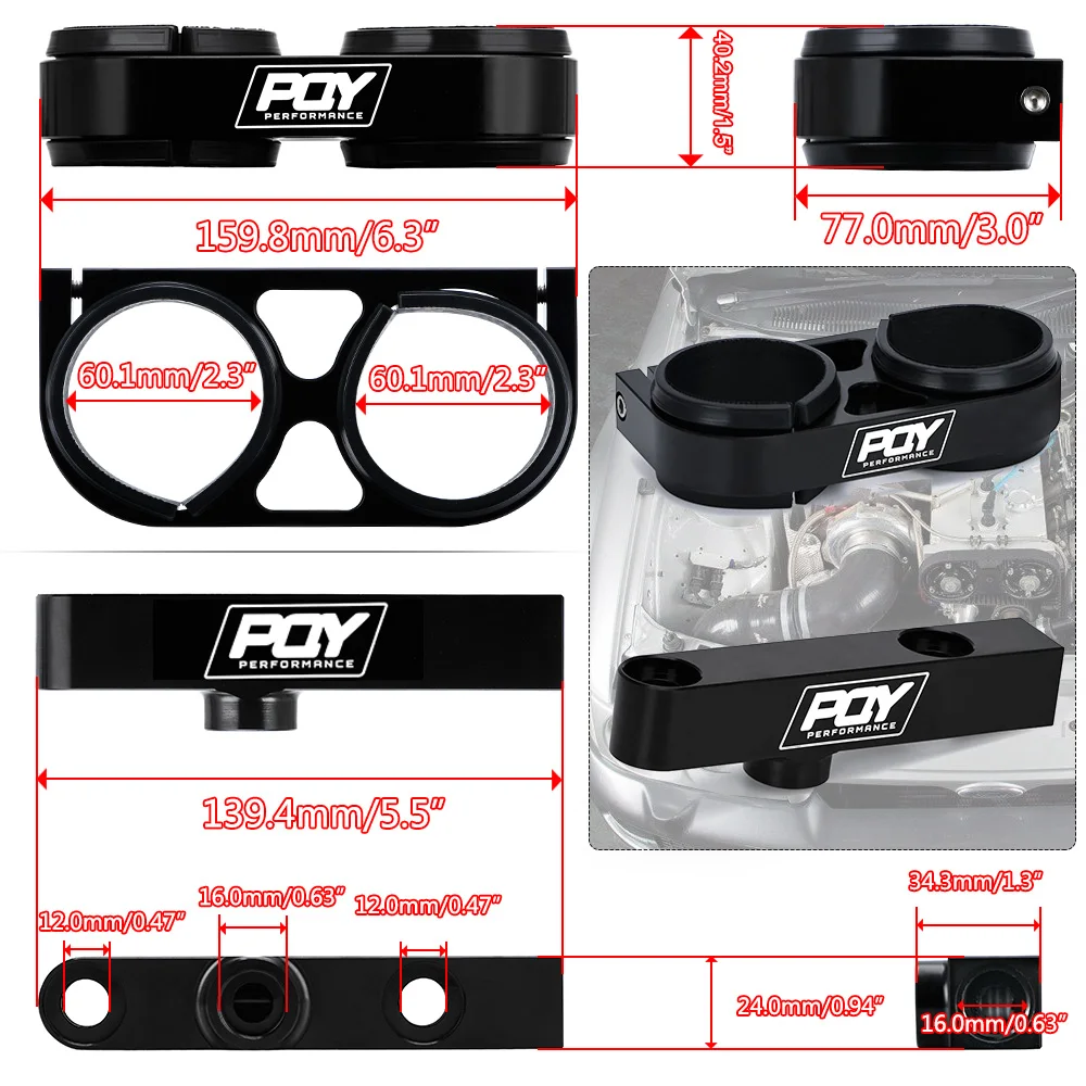 One PC Double Hole PQY Fuel Pump Bracket With Logo + Two Pieces 044 Fuel Pump 300LPH PQY-LD2642+FPB044