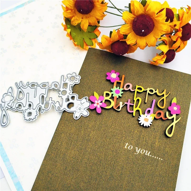 Happy Birthday Words Metal Cutting Dies Stencil Scrapbooking Photo Album Embossing Paper Cards