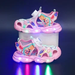 Disney led light girls sandals summer new children's sandals frozen baby anti-kick princess beach shoes