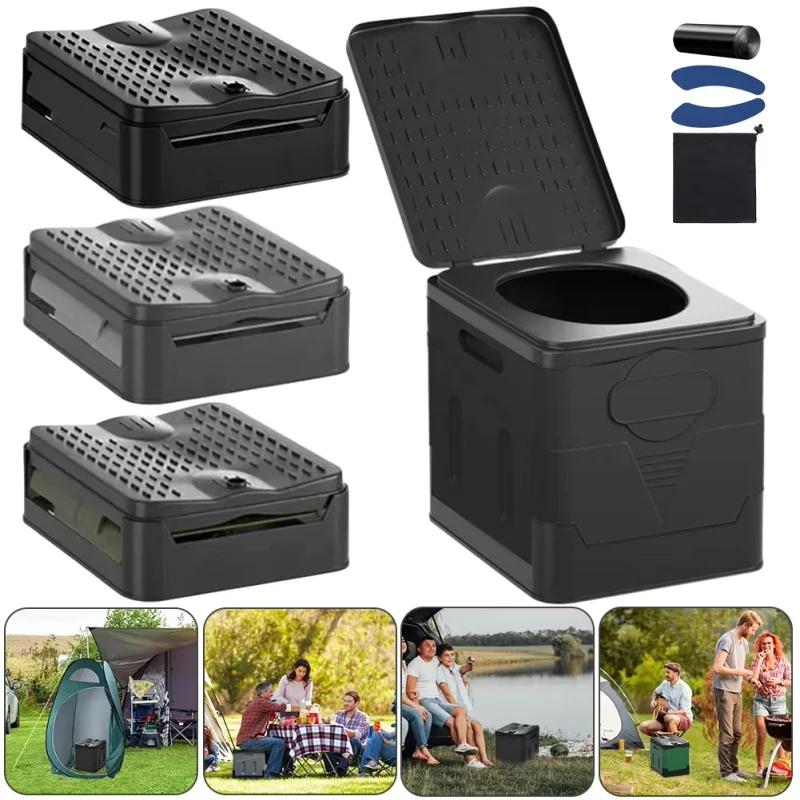 Auto-Toiletteneimer, tragbare Outdoor-Klapptoilette, hohe Tragfähigkeit, wiederverwendbarer Mülleimer für Camping, Wanderausflüge, Strand