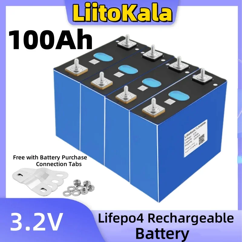 

4pcs LiitoKala 3.2V Lifepo4 Rechargeable Battery 100Ah High Power for Car Motor DIY12v24v Electric Boat RV Inverter