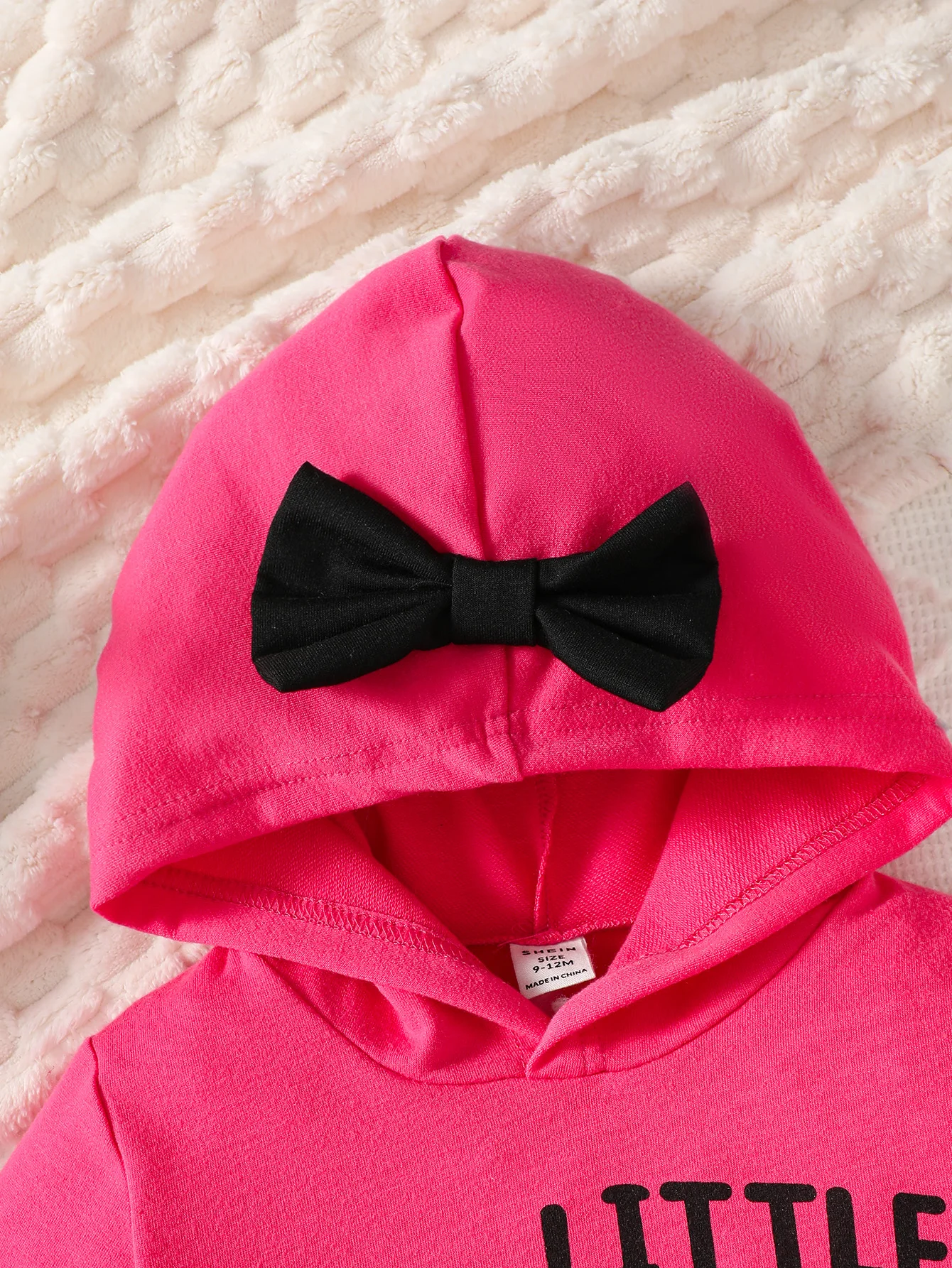 Autumn And Winter Fashion European Style Barbie Pink Girl Baby Suit Hooded Bow Letter Hoodie Color Pants Casual Two-Piece Set