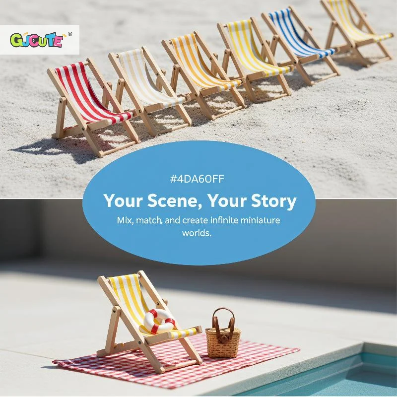 1Pcs 1:12 Dollhouse Miniature Beach Chair Toy Striped Plastic DIY Foldable Deckchair For Dolls Decor
