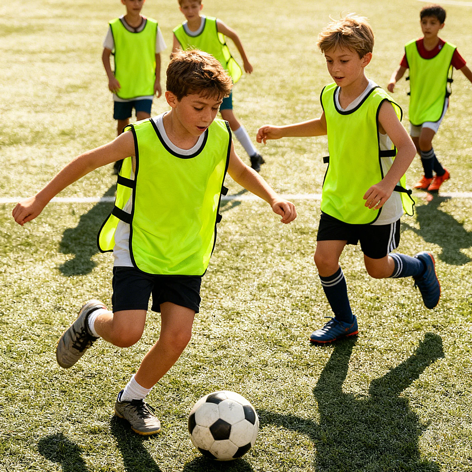 

6pcs Red Training Vest Kids Breathable Football Pinnies Scrimmage Waistcoat For Sportswear Practice Team Sports