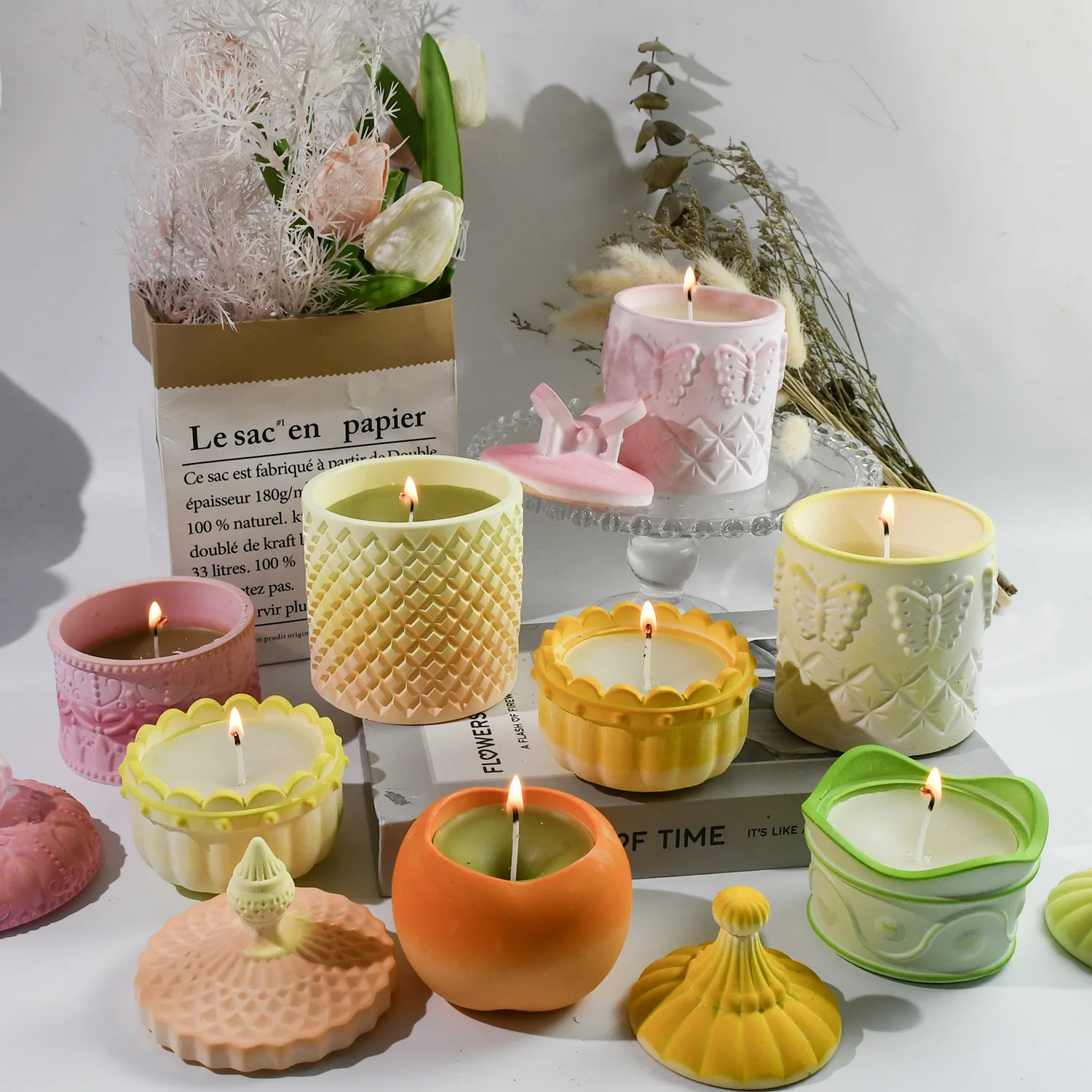 DIY Multiple Shapes With Lids Candle Cans Silicone Molds Cement Flowerpot Mould Plaster Jewelry Earring Storage Jar Resin Mould