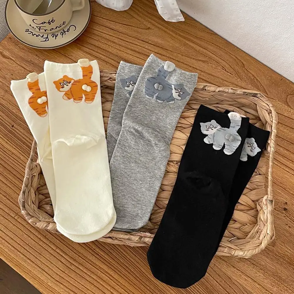 3Pairs Creative Kitten Ball 3D Middle Tube Socks Soft Cotton Knitted Abstract Socks Kawaii Cat Egg Sleep Sock Women Men Hosiery