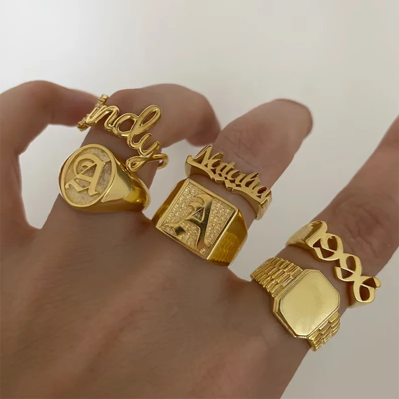 DHQH Annual New Wholesale Customized Name 925 Silver Ring Personalized Letter Exquisite Alloy Ring Christmas Commemorative Gift