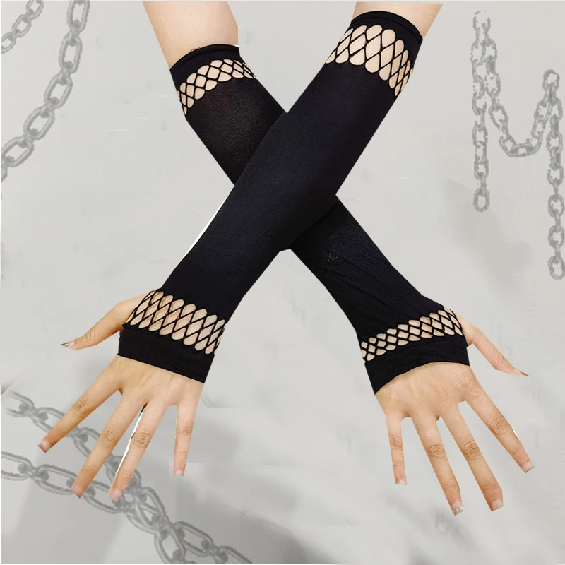 

Y2k HARajuku Lolita Punk Gothic Steam Fishnet Hollowed Out Gloves Jk Subculture Gothic Millennium Cuff Sleeve Cool