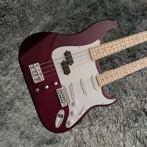 Two-head electric guitar, 6-string + 4-string, Double Neck Guitar Black, white and sunset colors. cartridge Double Neck 6/4