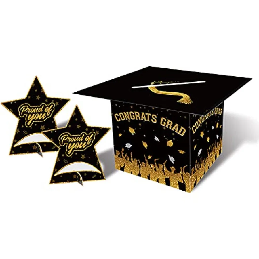 Congrats Grad Card Box Holder For Class of 2025 Graduation Party Centerpiece and Table Decoration Kit