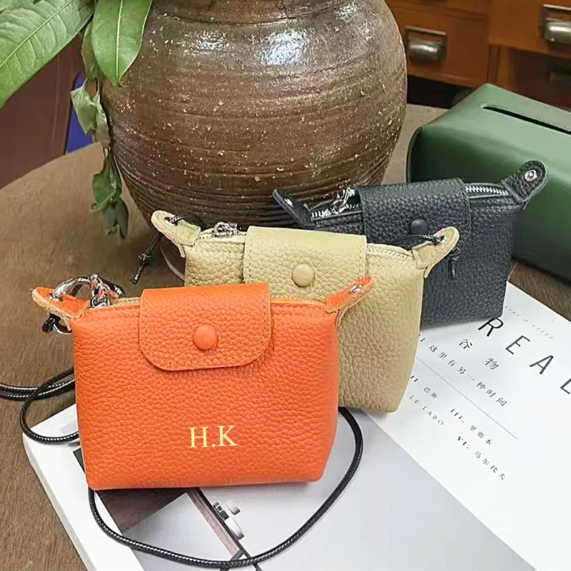 Luxury Woman Crossbody Bag Custom Letters Cowhide Coin Purse Fashion Engrave Name Lipstick Earphone Dumpling Bag With Neck Strap