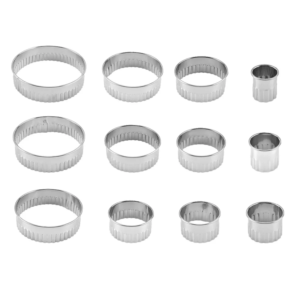 

12 Pcs Stainless Steel Cookie Set Round Baking Molds DIY Tools Easy Clean Strong Kitchen Gadgets