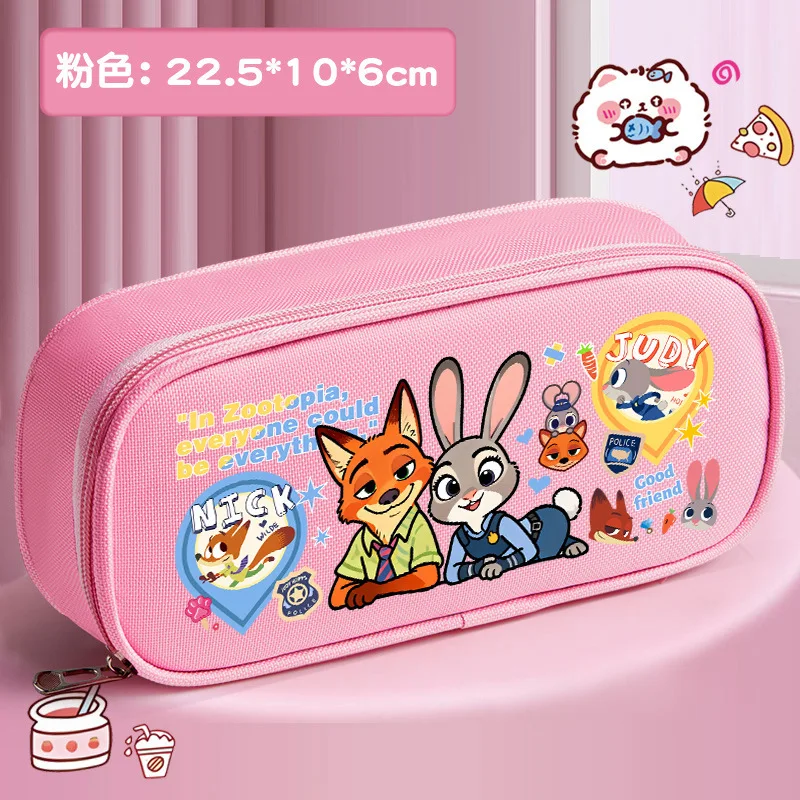 Estuche para lápices de dibujos animados de Zootopia, bolsa de almacenamiento de gran capacidad, suministros escolares con temática de Judy Nick para estudiantes de escuela primaria y niños
