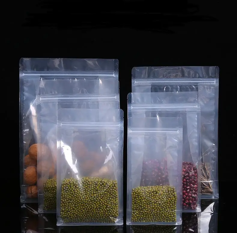 1000Pcs Transparent Stand Up Plastic Ziplock Bag Clear Window Coffee Snack Cookie Rice Packaging Gift Bags ni136