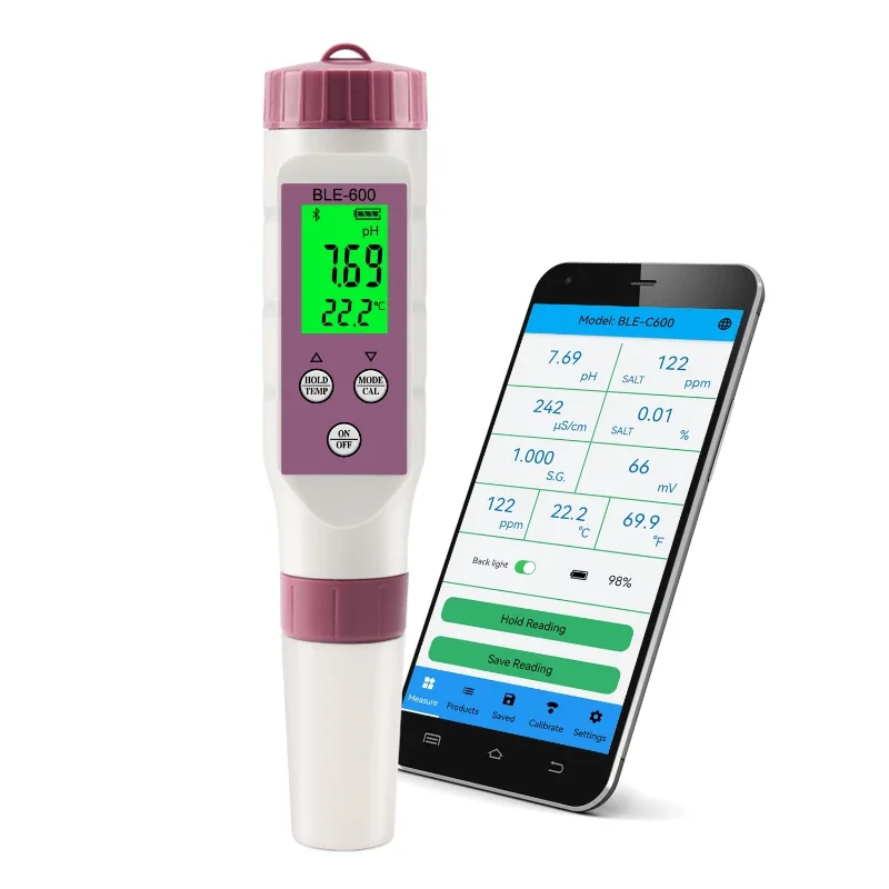 

Smart Bluetooth 7IN 1 PH / TDS / EC / ORP / salinity/specific gravity of seawater / temperature pH Meter