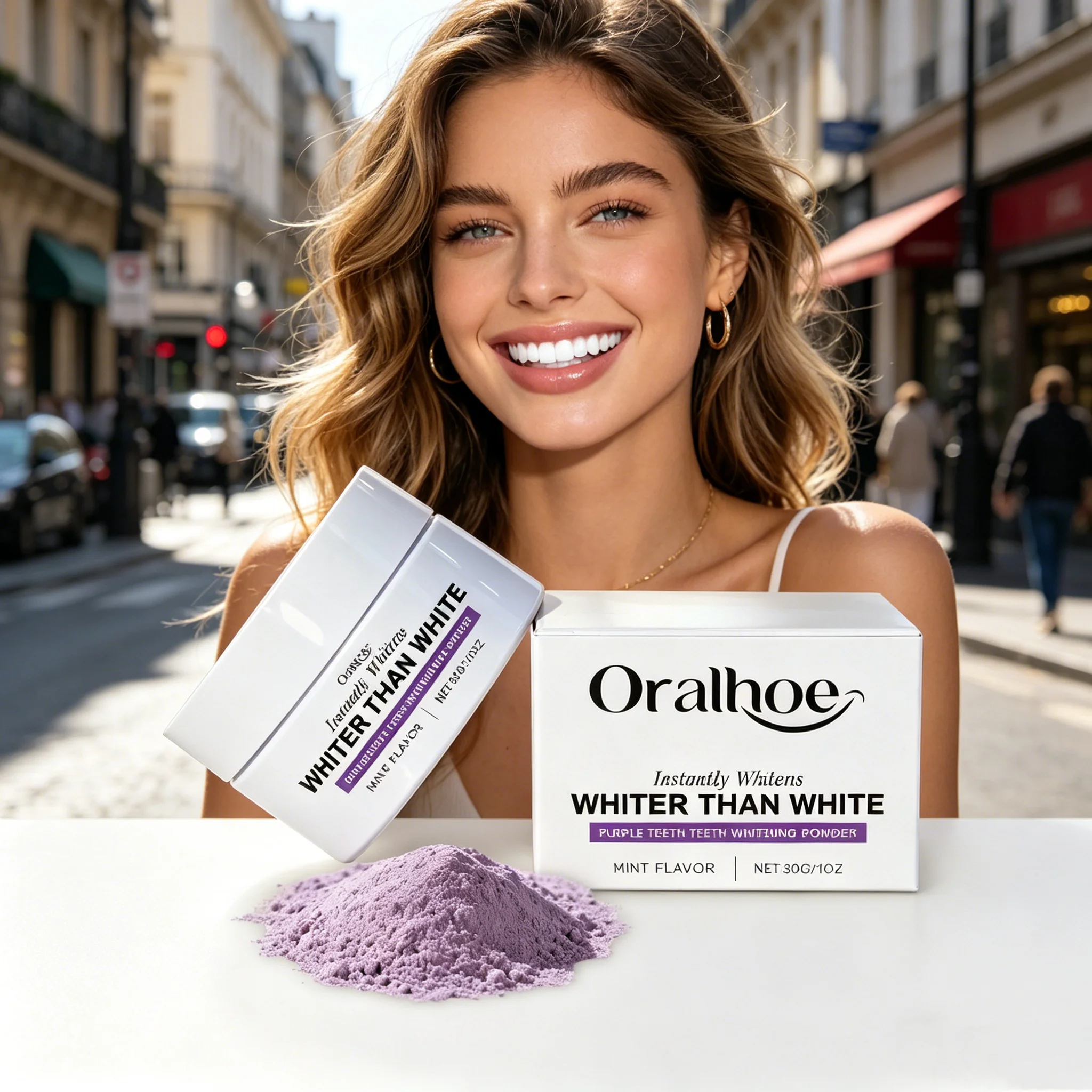 ORALHOE Purple Teeth Whitening Powder 30g Color Corrector Remove Yellow Stains Fresh Breath Oral Care Dental Powder