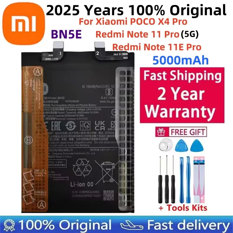 

100% Original New High Quality 5000mAh BN5E Battery For Xiaomi Redmi Note 11 Pro 5G/ POCO X4 PRO 5G Mobile Phone Batteries