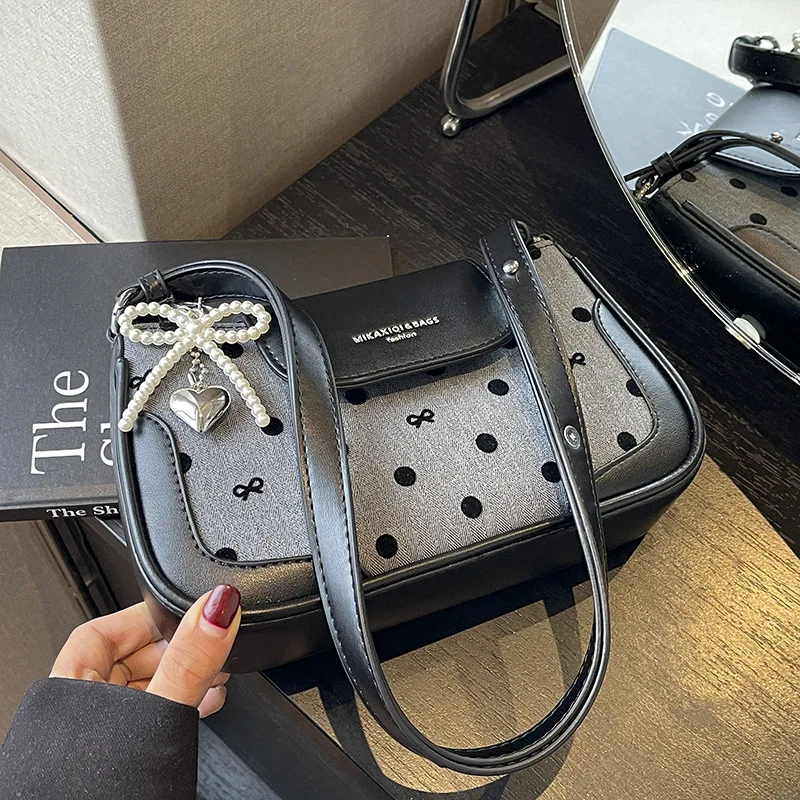 High-end Small Bag for Women 2024 New High-value Design Single-shoulder Bag Underarm Bag Polka Dot Crossbody Bag