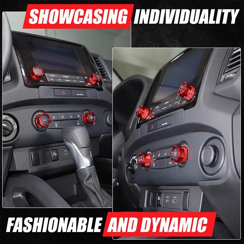 For 2022+ Nissan Frontier car central air conditioning volume knob ring, aluminum alloy, red 4-piece set (mecha model)