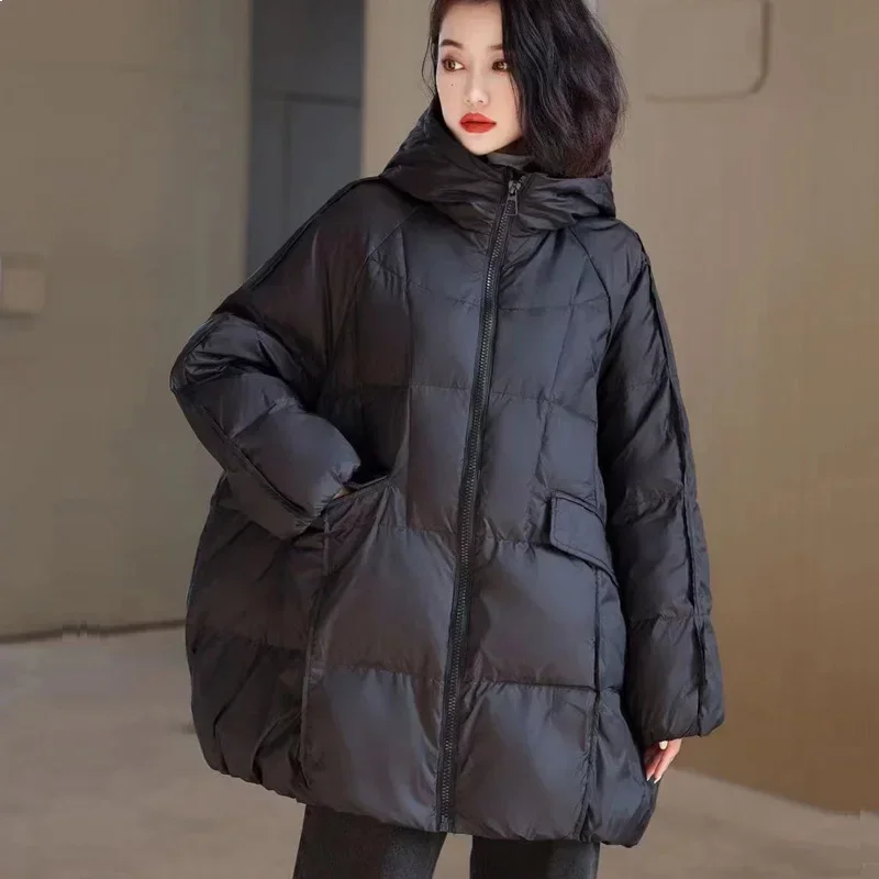 Janveny Women 90% White Duck Down Jacket Hooded Autumn Winter Warm Oversize Puffer Coat Casual Loose Thick Parkas Female Outwear