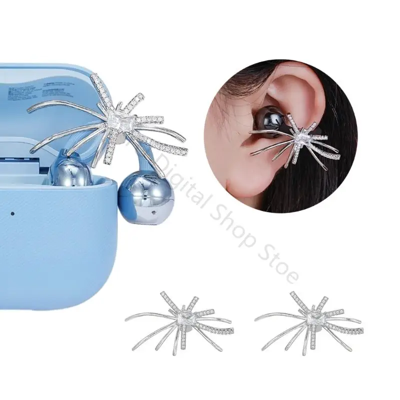 96BA Open-Ear-Schmuckclips mit achtbeiniger Form, silberfarbenem Metall und klarem Stein, Paar für FreeClip 1 und FreeClip – Detail 9