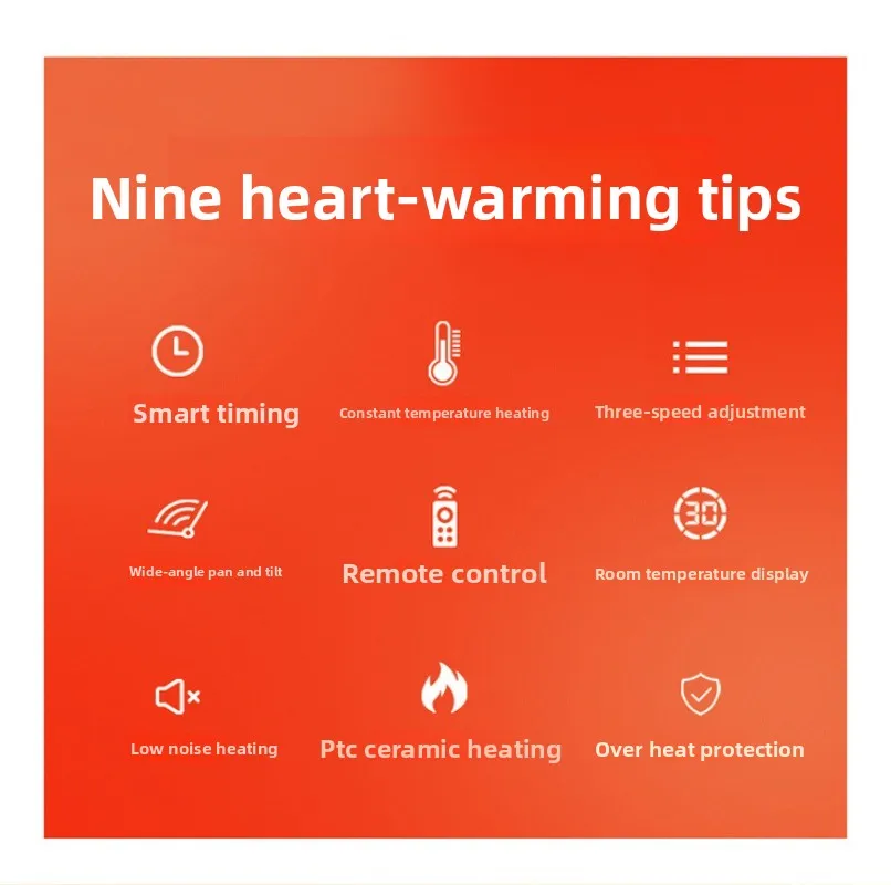 Calentador eléctrico de 1500W-2000W, pantalla táctil con Control remoto, calentador de cabezal móvil de escritorio para el hogar, calentador PTC, función de apagado de descarga