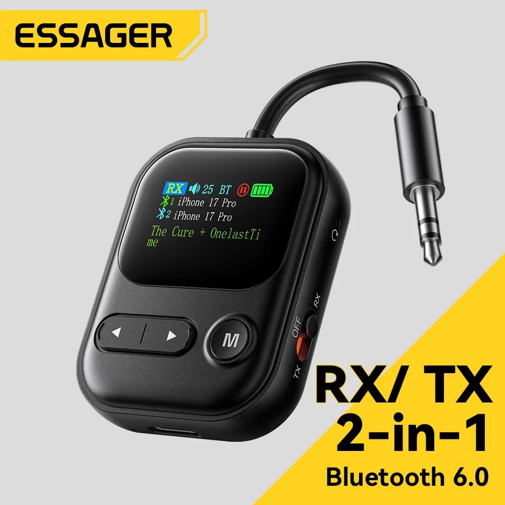 Essager Bluetooth 6.0 Audio Receiver/Transmitter With Mic 3.5mm Jack LCD Display for Car/Home Stereo/Phone/Headphones/Speaker/TV