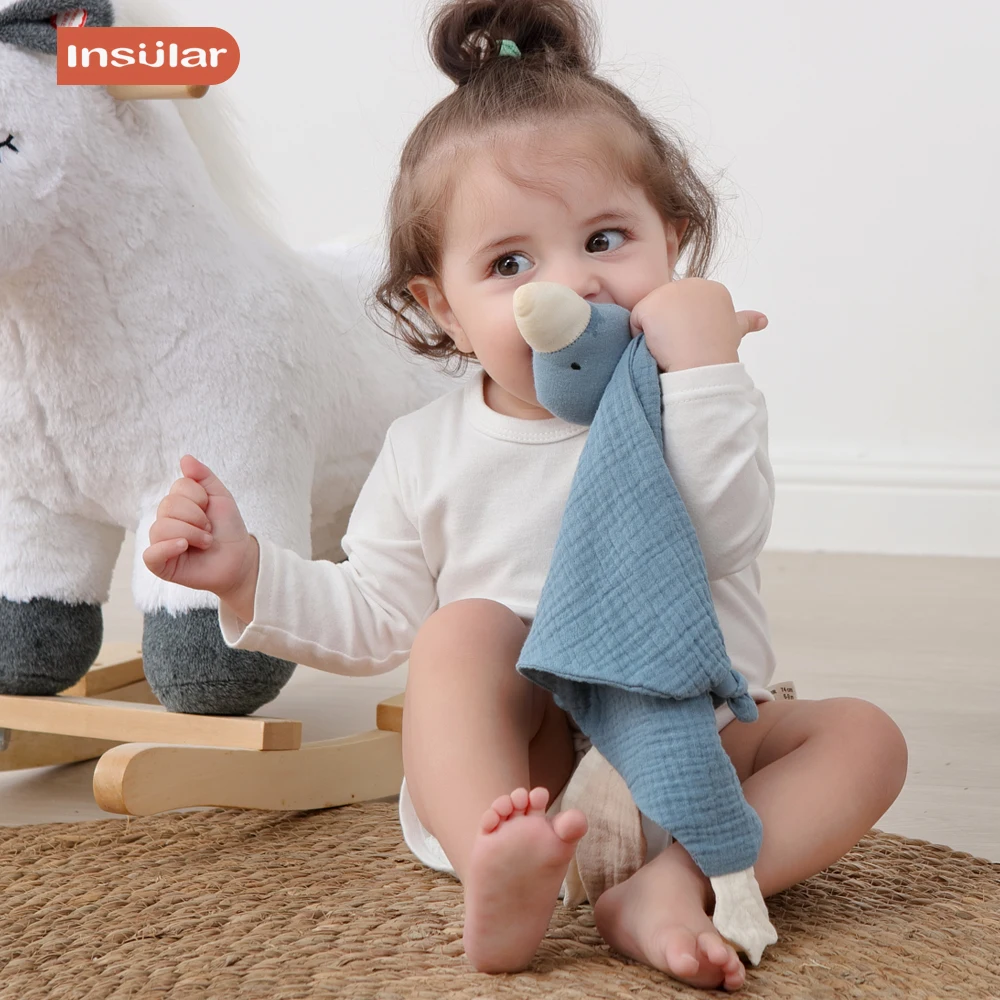 ผ้ามัสลินออร์แกนิคสำหรับเด็กแรกเกิด ช่วยให้นอนหลับสบาย ตุ๊กตานิ้วมือรูปห่านใหญ่ ดีไซน์การ์ตูน สามารถใช้เป็นผ้าห่มปลอบใจได้