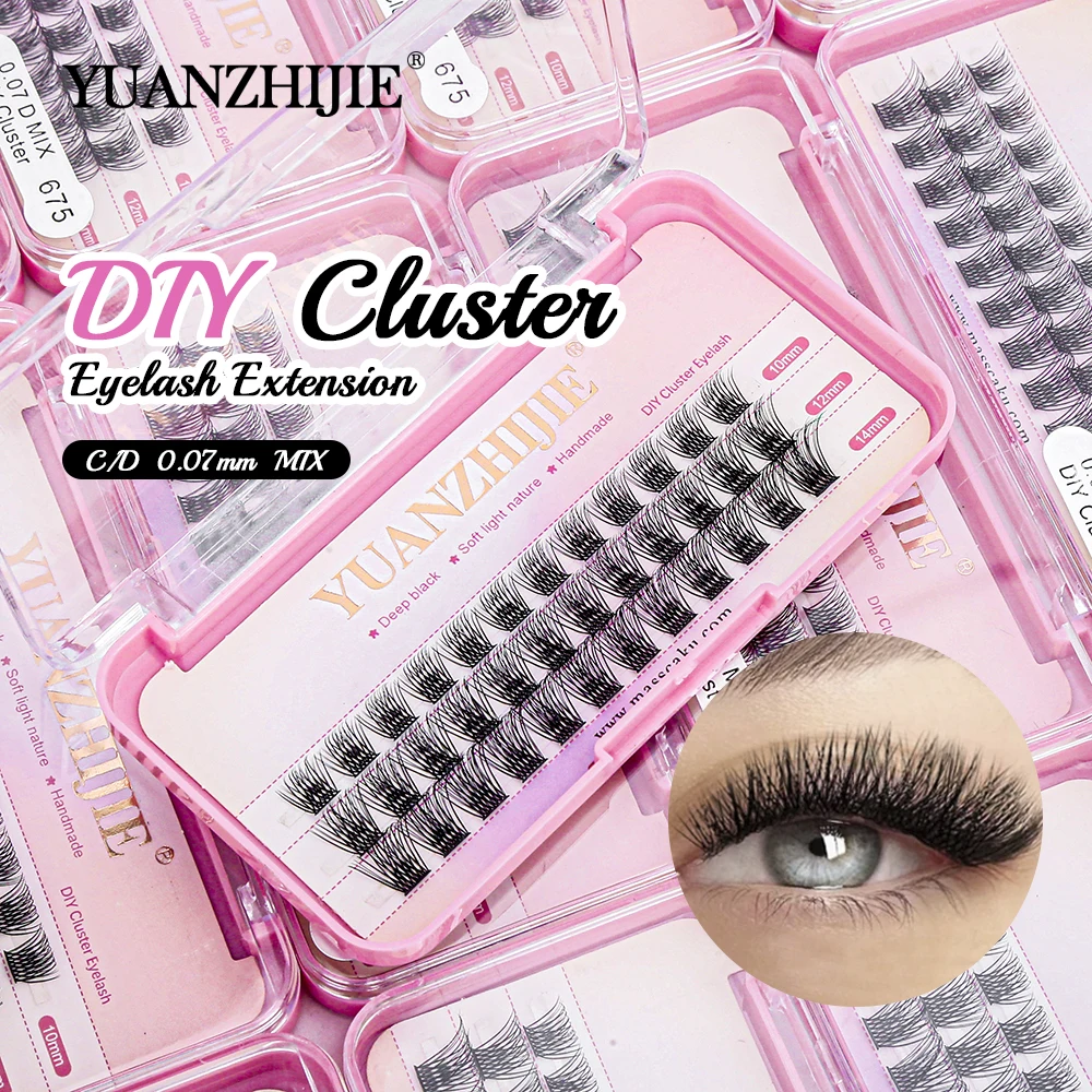 

YUANZHIJIE 3 Row C D Curl Matte Black DIY Cluster Lashes Dovetail Soft Lightweight Segmented Eyelashes Extensions Bundles