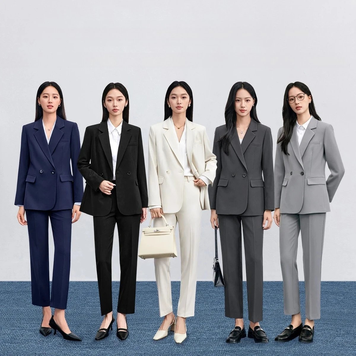 

Женский деловой брючный костюм SENTUBILA 2026: осенний, однотонный, двубортный пиджак и прямые брюки на молнии 153ZE2302Z