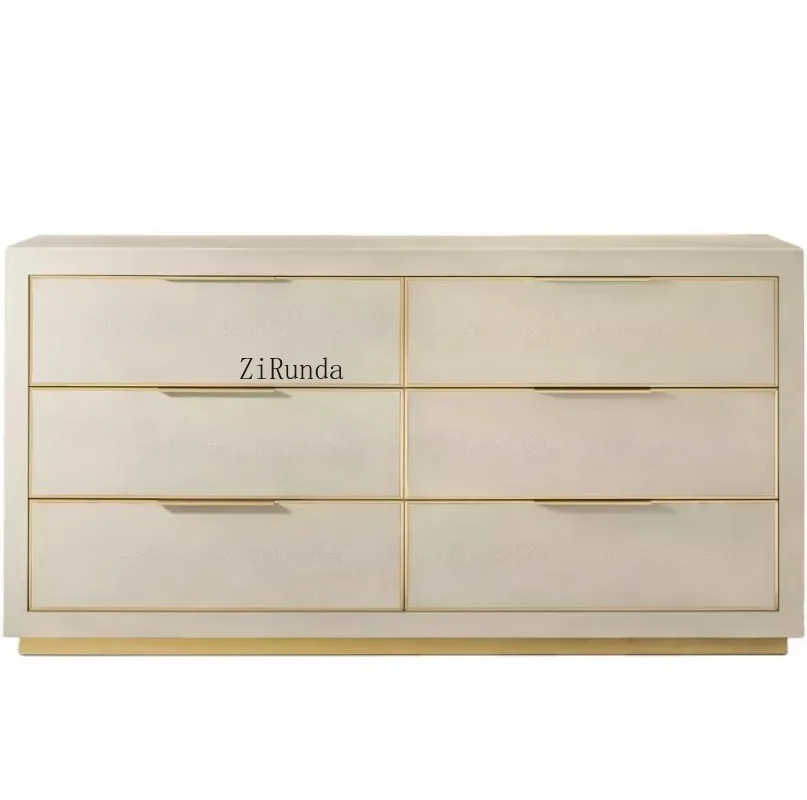 R American solid wood high-end luxury series six drawer cabinet - leather design appearance - elegant drawer cabinet