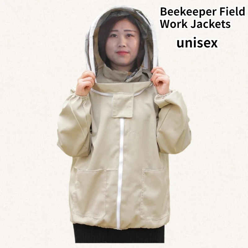 Beekeeper Field Work Jackets with Hat Equip suit with Fencing Veil Hood Farm Keeping Smock Suit Beekeeping tools