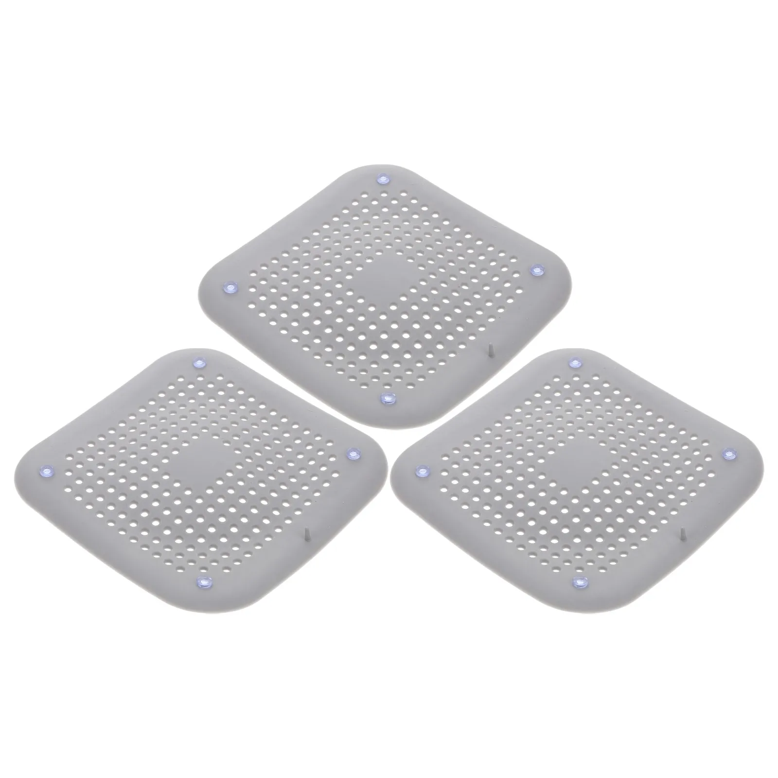 

3Pcs Drain Hair Catcher Anti-Clog Square Drain Cover for Kitchen Sink Floor Shower Filter with Suction Cups Reusable Tpr