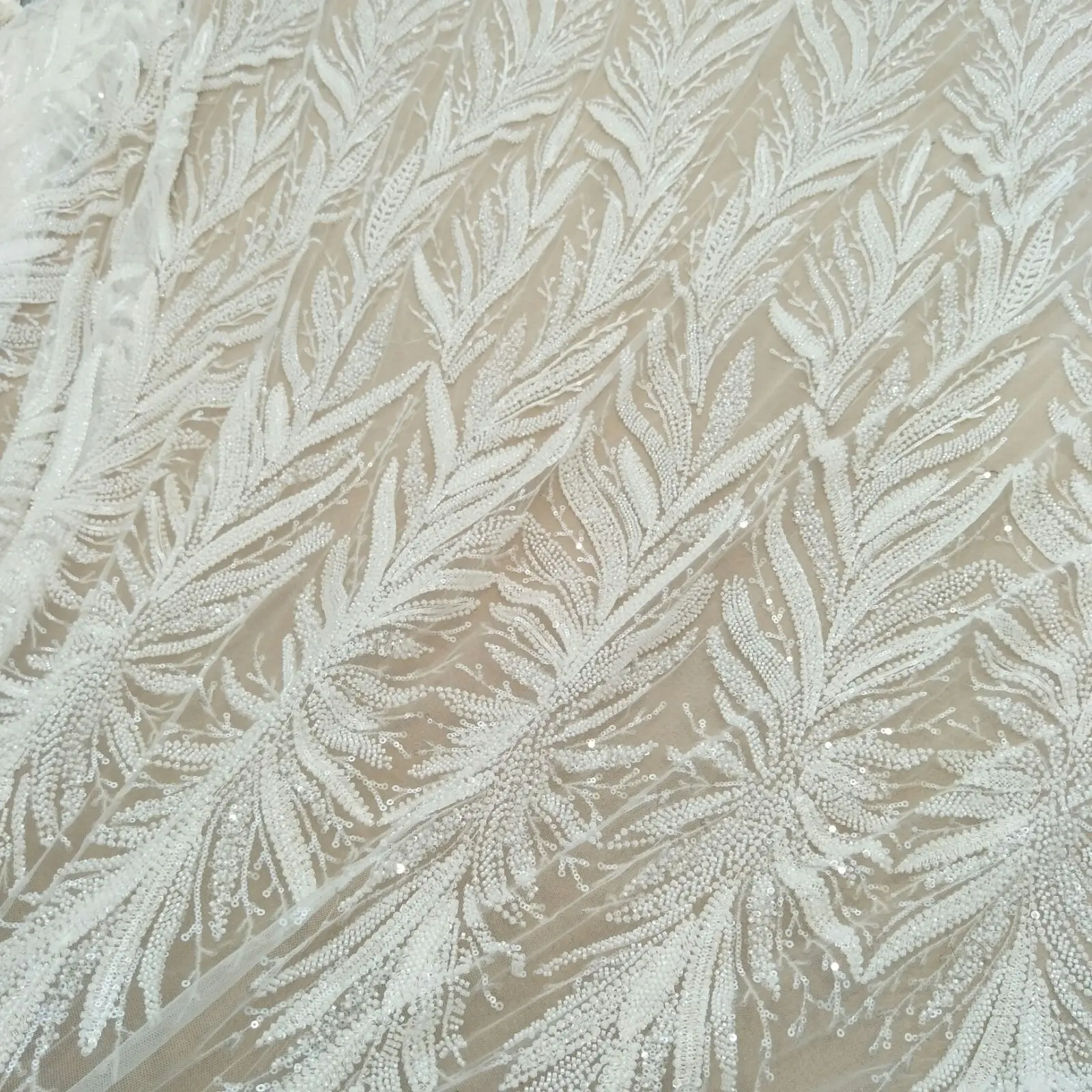 Bridal sequins with beads 130cm width 130cm width wedding gown dress lace fabric sell by yard