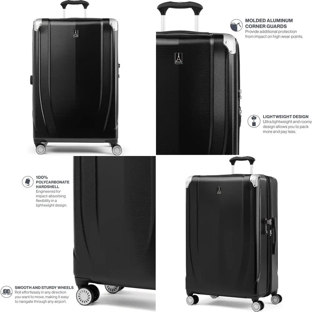 Equipaje rígido expandible con 8 ruedas giratorias, maleta grande y liviana de 28 pulgadas para viajes a cuadros, negro